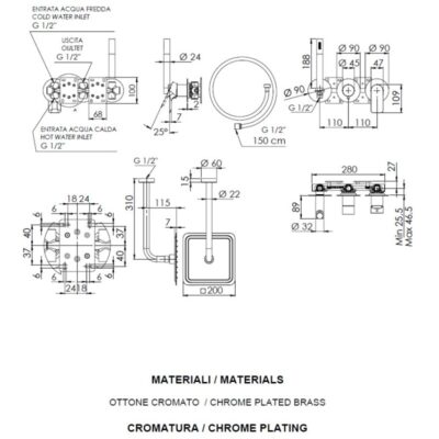 Daniel Ambition inbouw regendouche 25x25cm ultra dun met mechanische omstelling Chroom en Matzwart 4