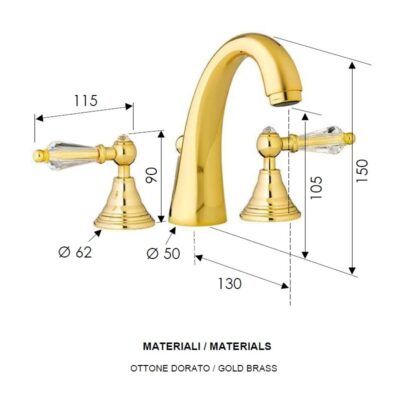 Daniel Crystal Retro 3-gats opbouw wastafelmengkraan met Swarovski grepen 15 kleuropties 4