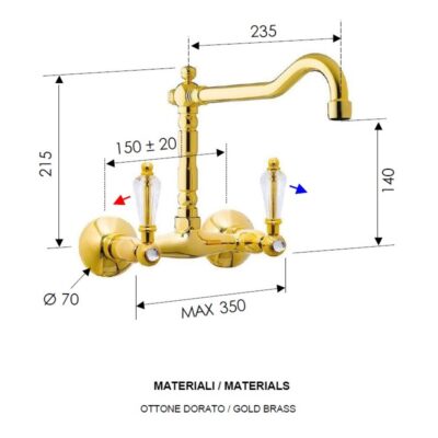 Daniel Crystal Retro muurmengkraan met draaibare haakse uitloop en Swarovski grepen 15 kleuropties 4