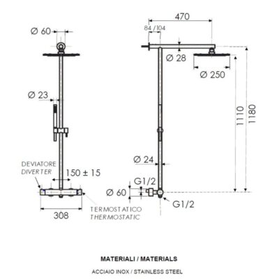 Daniel Design ultra dunne ronde regendouche Ø25cm opbouw inox staal met thermostaat 4