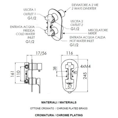 Daniel Omega mechanische 2-wegomsteller met vleugelgreep en keramische cartridge 35mm 4