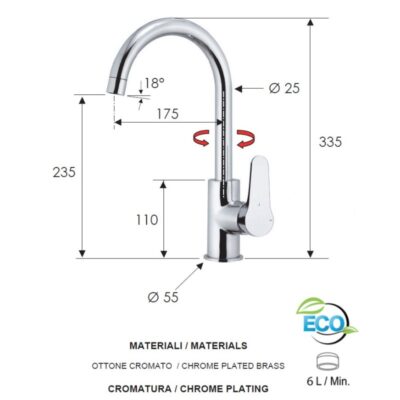 Daniel Omega Green keukenmengkraan met draaibare uitloop en waterbesparende functies 15 kleuropties 4