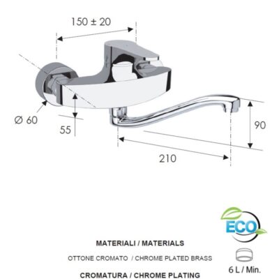 Daniel Omega Green muurmengkraan met draaibare J-uitloop en waterbesparende functies 4