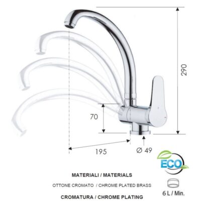 Daniel Omega Green venstermengkraan met draaibare J-uitloop en waterbesparende functies 4