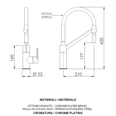 Daniel Omega hoge keukenmengkraan met kolom en veer 360° draaibaar chroom 4