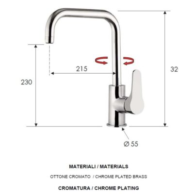 Daniel Omega draaibare U-uitloop keukenmengkraan met vleugelgreep en opties Chroom – Sale 4