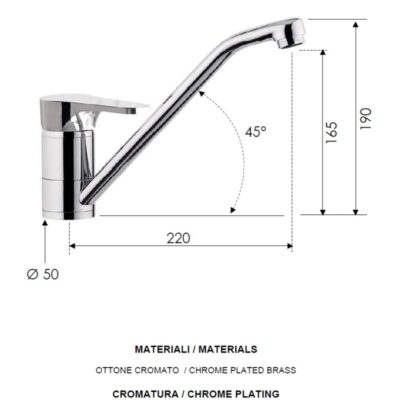Daniel Omega keukenmengkraan met draaibare diagonale uitloop en keramische cartridge 15 kleuropties 4