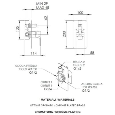 Daniel Reflex 2-wegomsteller keramische cartridge 1/2×3/4 drukknop dichte greep 15 kleuropties 4