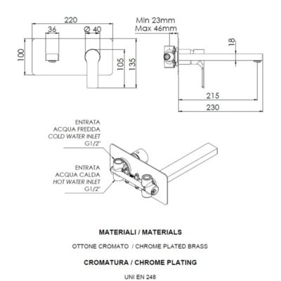 Daniel Reflex muur wastafelmengkraan 23cm met dichte greep en keramische cartridge 15 kleuropties 5