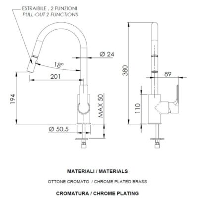 Daniel Reflex keukenmengkraan met draaibare uittrekbare uitloop en 2-functie handdouche chroom 4