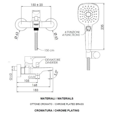 Daniel Reflex wandmontage badmengkraan met dichte greep en keramische cartridge 15 kleuropties 4