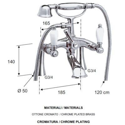 Daniel Retro tweehendel badrandmengkraan opbouw 2-gats met hendelgreep en keramische bovendeel 4