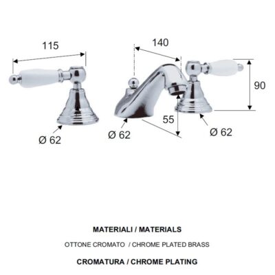Daniel Retro 3-gats opbouw wastafelmengkraan met hendelgreep en keramische bovendeel 4