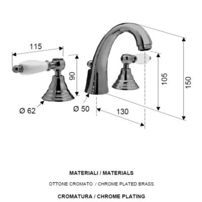 Daniel Retro 3-gats opbouw wastafelmengkraan met hendelgreep en gegoten uitloop 15 kleuropties 4