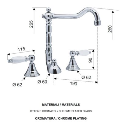 Daniel Retro 3-gats tweegreeps wastafelmengkraan opbouw met hendels en keramische bovendeel 4
