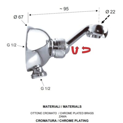Daniel Retro handdouchehouder met aansluiting messing rond 15 kleuropties 4