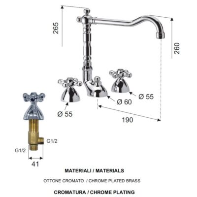 Daniel Revival 3-gats opbouw wastafelmengkraan met kruisgreep en keramische bovendeel 4