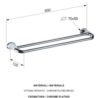 Daniel Revival dubbele handdoekhouder messing keramisch 60cm landelijk 15 kleuropties 4