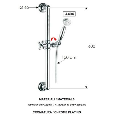 Daniel Revival glijstangcombinatie messing 60cm met keramische bovendeel en handdouche 4