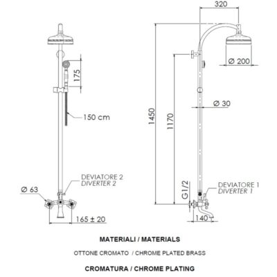 Daniel Revival tweeknops baddouche combinatie klassiek met ronde regendouche Ø20cm en 15 kleuropties 4