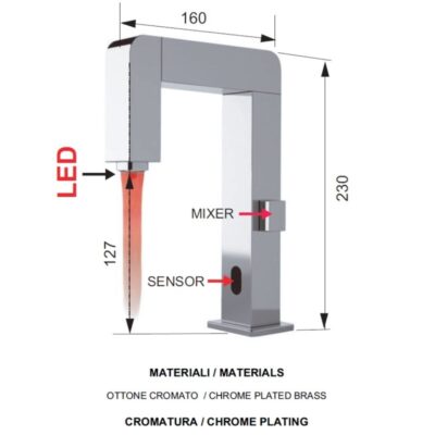 Daniel Sensor Colour elektronische wastafelmengkraan met kleurindicatie haaks chroom 12 Daniel Sensor Colour elektronische wastafelmengkraan met kleurindicatie haaks chroom 12