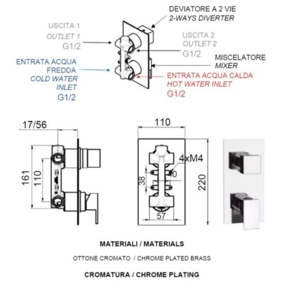 Daniel Skyline mechanische 2-wegomsteller met dichte greep en keramische cartridge 15 kleuropties 4