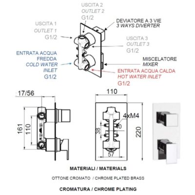 Daniel Skyline mechanische 3-wegomsteller met dichte greep en keramische cartridge 15 kleuropties 4