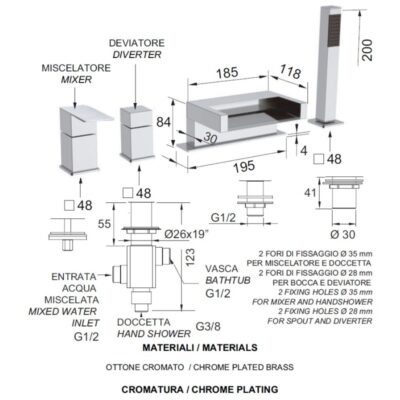 Daniel Skyline inbouw waterval badrandmengkraan met 4-gats watervaluitloop en dichte greep 15 kleuropties 4