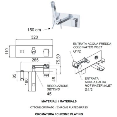 Daniel Skyline inbouw badmengkraan met dichte greep en 15 kleuropties keramische cartridge 4