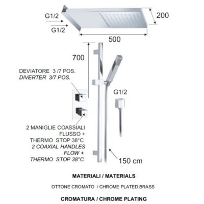 Daniel Skyline inbouw regendouche met watervaluitloop – thermostatisch – messing – chroom 4