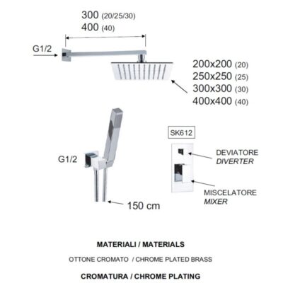 Daniel Skyline inbouw regendouche 30x30cm ultra dun met drukknop chroom en mat zwart 4