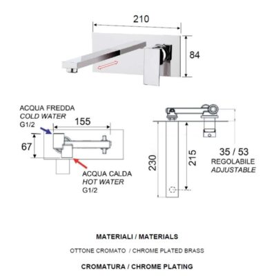 Daniel Skyline inbouw mengkraan 23cm met dichte greep en keramische cartridge 15 kleuropties 4