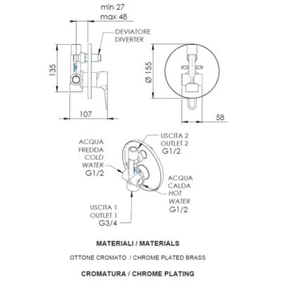 Daniel Smart 2-wegomsteller met drukknop en beugelgreep voor bad-douchecombinatie 4