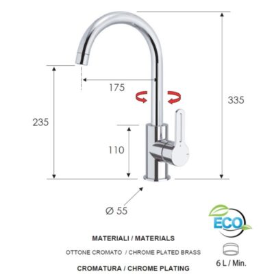 Daniel Smart Green keukenmengkraan met draaibare uitloop en waterbesparende perlator 15 kleuropties 4