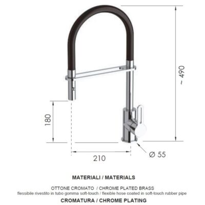 Daniel Smart flexibele PU kolom keukenmengkraan met beugelgreep en 2-functie handdouche chroom 4