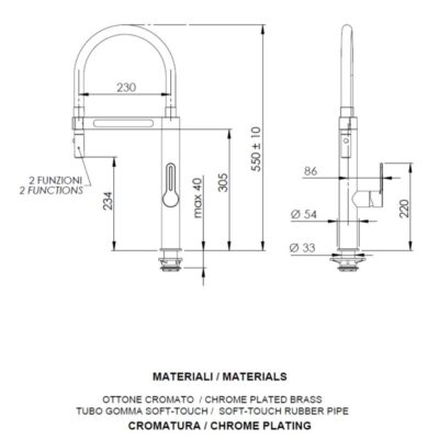 Daniel Smart flexibele hoge keukenmengkraan met draaibare uitloop en 2-functie handdouche chroom 4