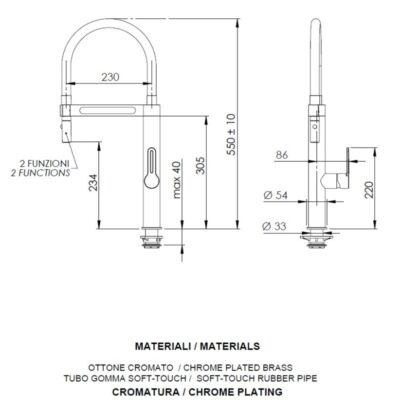 Daniel Smart hoge keukenmengkraan met flexibele kolom en 2-functie handdouche chroom-matwit 4