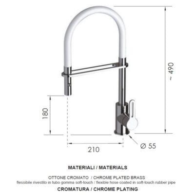 Daniel Reflex hoge keukenmengkraan met flexibele kolom en dichte greep in chroom en mat-wit 4