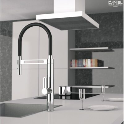 Daniel Smart hoge keukenmengkraan met flexibele PU kolom en 2-functie handdouche Chroom-matzwart – Sale 5