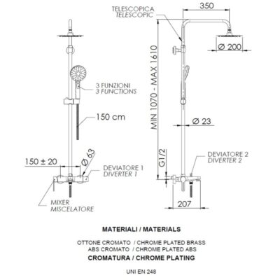 Daniel Smart telescopische opbouw regendouche met baduitloop en hoofddouche ultra dun Ø30cm chr en mzwt 8