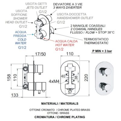 Daniel Suvi opbouw douchethermostaatmengkraan met 3-weg omsteller en keramische cartridge 15 kleuropties 4