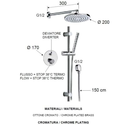 Daniel Suvi inbouw regendouche thermostatisch messing Ø20cm met 15 kleuropties en mechanische omsteller 4