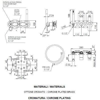 Daniel Tiara muurmontage douchemengkraan met dichte greep en keramische cartridge 15 kleuropties 4