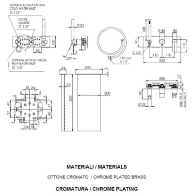 Daniel Tiara inbouw regendouche met mechanische omstelling en keramische cartridge 50x20cm 4