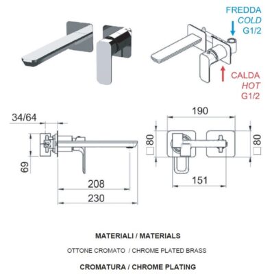 Daniel Tiara inbouw wastafelmengkraan 23cm met dichte greep en keramische cartridge 15 kleuropties 4