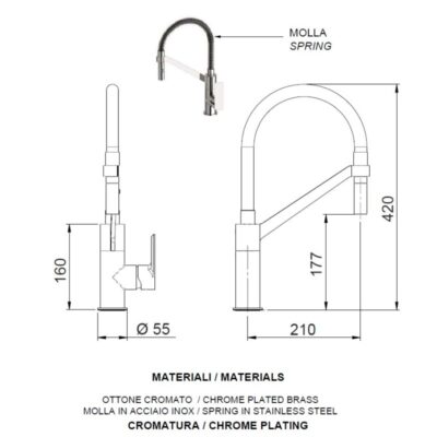 Daniel Tiara hoge keukenmengkraan met dichte greep en 360° draaibare uitloop in chroom 4