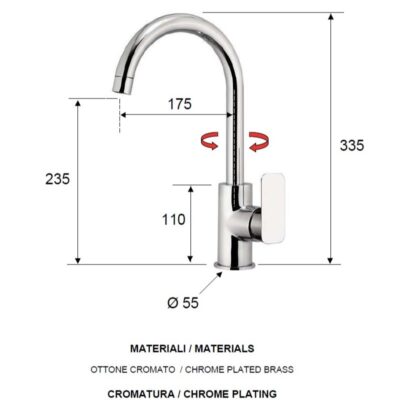 Daniel Tiara gootsteen keukenmengkraan met draaibare ronde uitloop en keramische cartridge Chroom – Sale 4