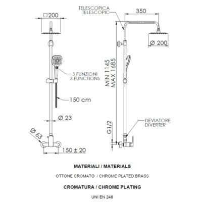 Daniel Tiara telescopische opbouw opbouw regendouche met ultra dunne 25x25cm hoofddouche in chroom 8