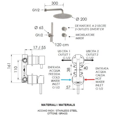 Daniel Tokyo Steel inbouw regendouche set Ø20cm ultra dun geborsteld RVS met omsteller 4