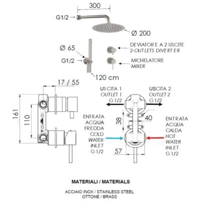 Daniel Tokyo Steel inbouw regendouche set – Ø30cm ultra dun RVS met 2-wegomsteller 4